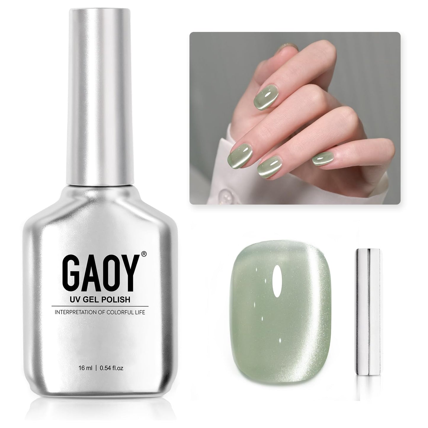 Glassy Cat Eye Gel Nail Polish - 16ml Holographic UV Gel with Magnet | Silvery Moonlight Reflective Finish
