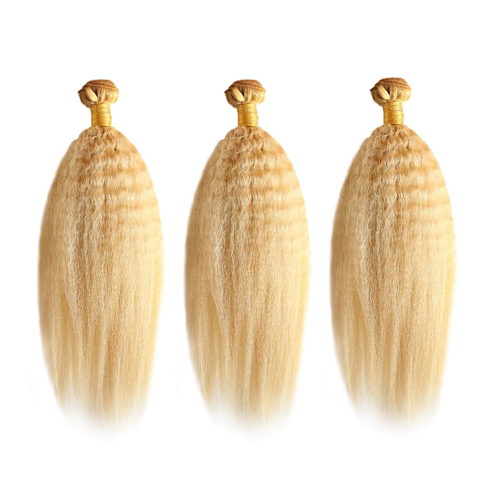 613 Bundle Human Hair Honey Blonde Bundles Highlight Bundle Human Hair 18 18 18 inch Honey Blonde Kinky Straight 3 Bundles