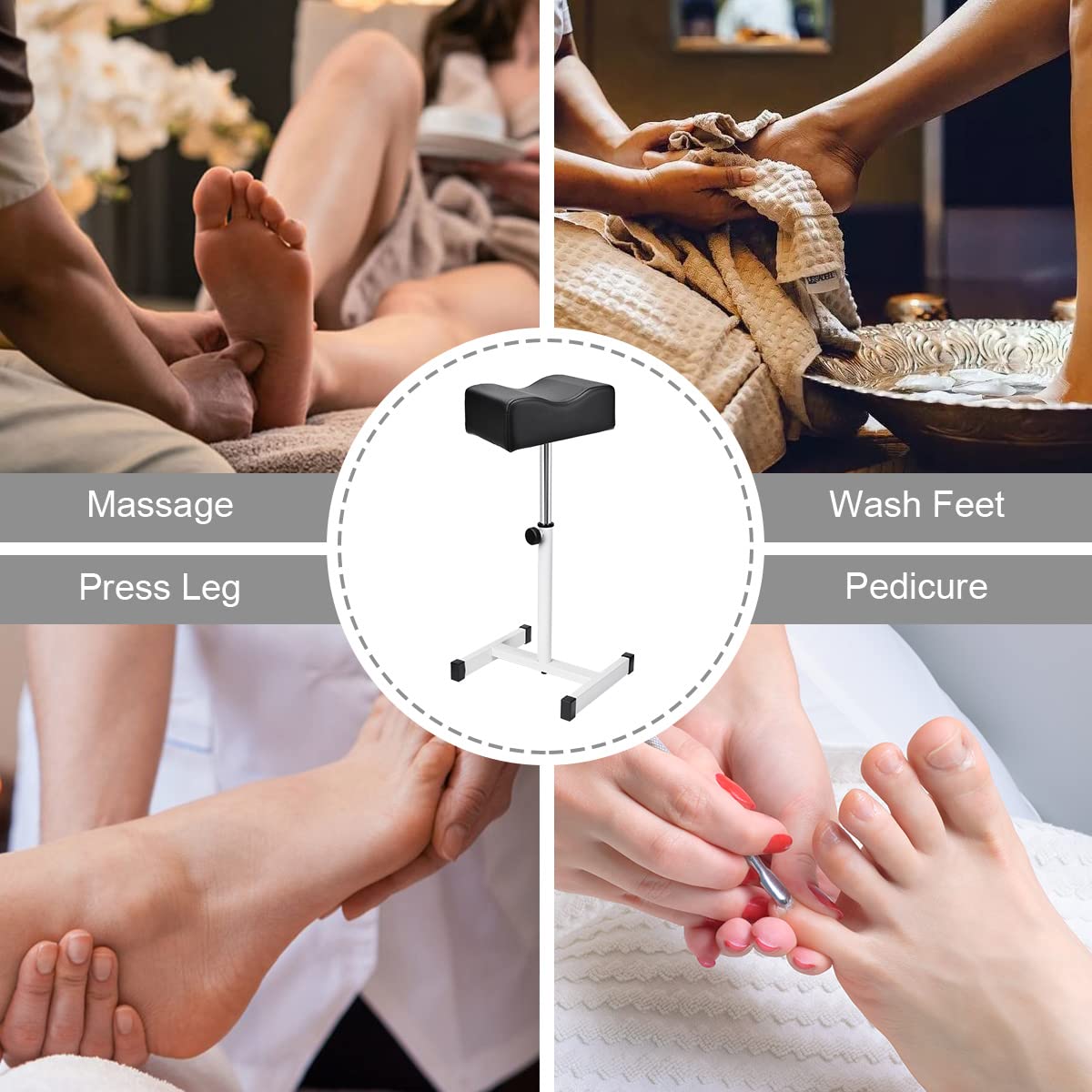 Adjustable Height Footrest - Pedicure & Manicure Stool for Home Spa | Black
