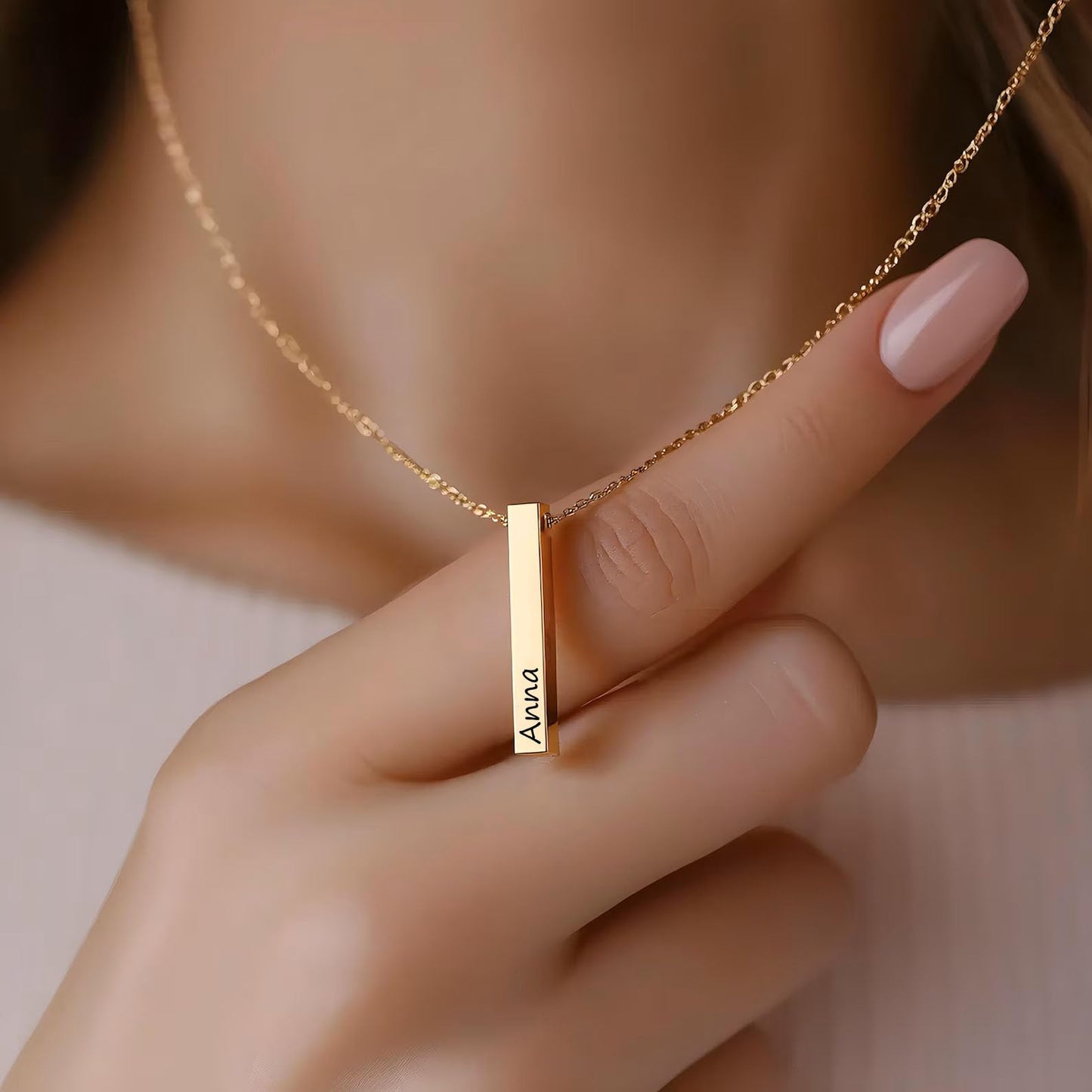 Ship Next Day, Personalized 3D Bar Name Necklace for Women, Custom Engraved Nameplate Necklaces for Men, Valentine Anniversary Dainty Jewelry Gifts for Girlfriend Boyfriend BFF(Gold Necklace)