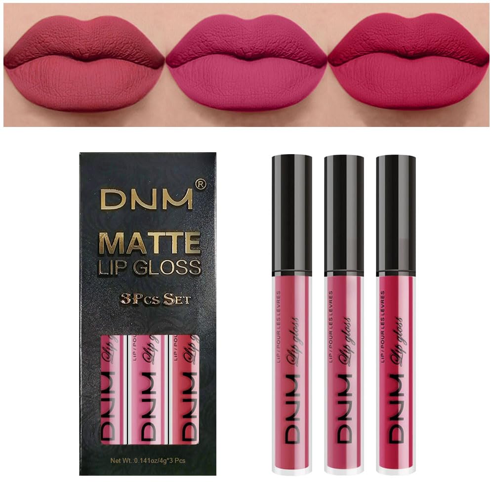 Matte Liquid Lipstick Set - 3 Pcs Dark Red & Purple Plum Shades | Long-Lasting Waterproof Lip Stain