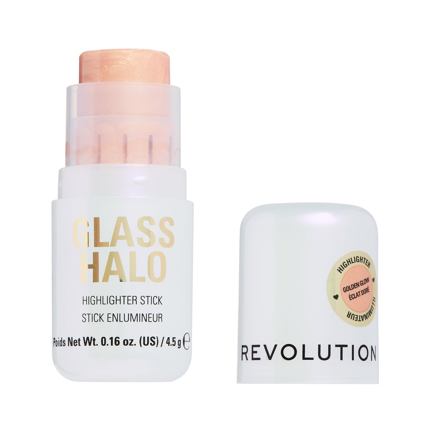 Revolution, Glass Halo Highlighter Stick for Face & Body, Cream Formula, Dewy Radiant Glow with Peptides, Jojoba Oil & Vitamin E, Travel-Friendly, Golden Glow, 0.16 oz