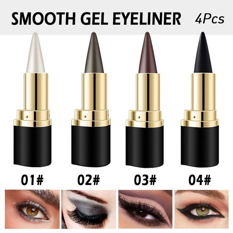 Gel Eyeliner Pencil Set - 4 Pcs Waterproof Eye Makeup Sticks in Black, Silver, Grey & Brown