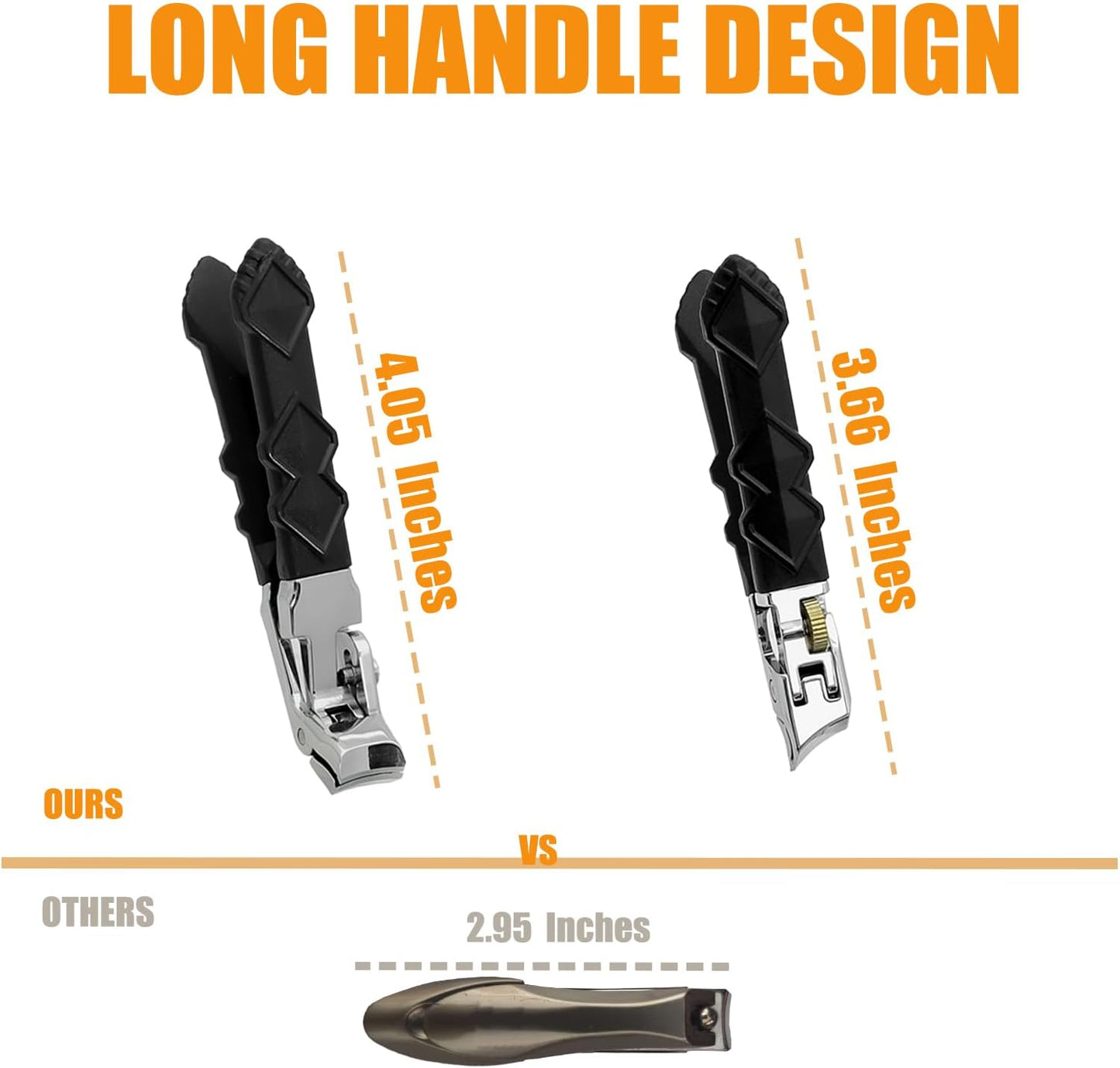 Heavy Duty Angled Head Wide Jaw Clippers - Ingrown Toenail & Thick Nail Cutter for Seniors | Long Handle, 4 Pcs