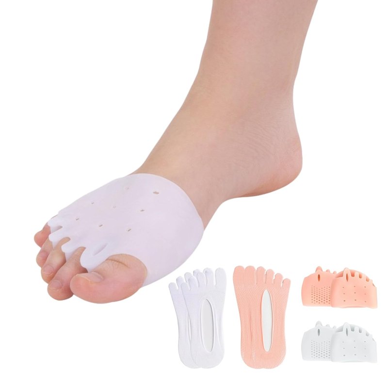 Toe Separators for Women - Gel Cushions for Ball of Foot Relief | 2 Pairs Silicone Pads & Socks