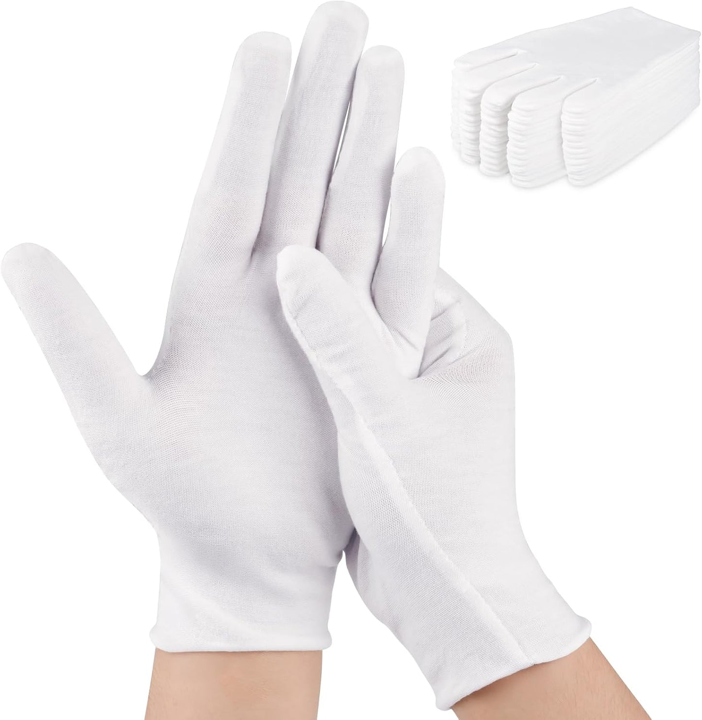 Moisturizing Cotton Gloves for Dry Hands & Eczema - 24 Pcs Stretchy & Breathable | Unisex Spa & Jewelry Inspection