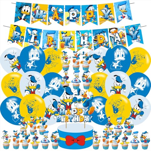 Duck Birthday Party Decorations Set with Banner, Balloons, and Cake Toppers