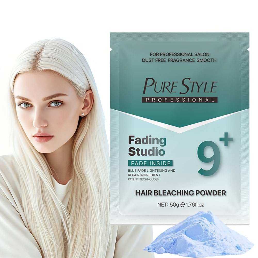PURESTYLE Professional Ammonia-Free Hair Bleach Powder Packets 50g, Over 9 Levels Blue Fade Technology, Dust-Free & Fragrance Formula Fading Powder, Gentle Quick Bleach Lightener for Dark Hair