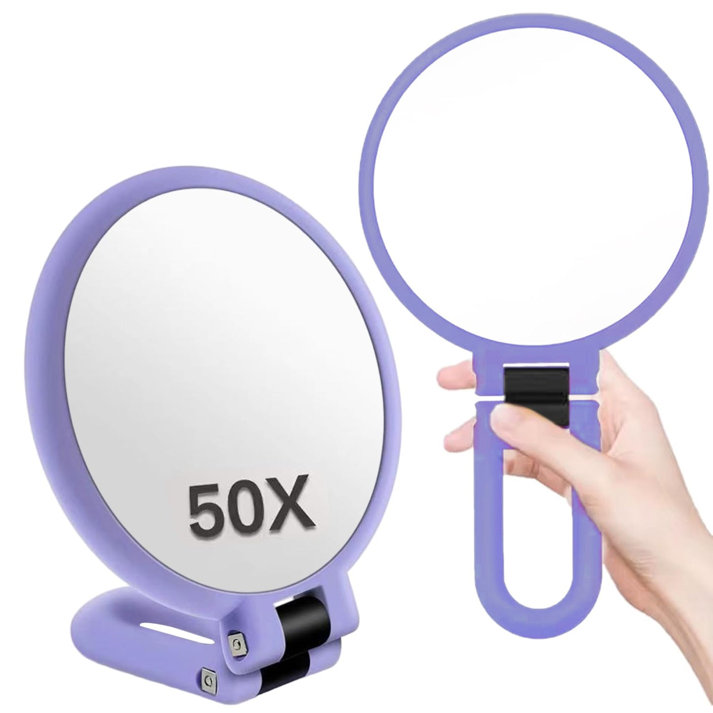 Latemeia 50X Magnifying Mirror, Double-Sided Magnifying Makeup Mirror with 360° Adjustable Handle, Handheld/Wall Mount/Tabletop Design for Makeup, Purple, Decoración del hogar