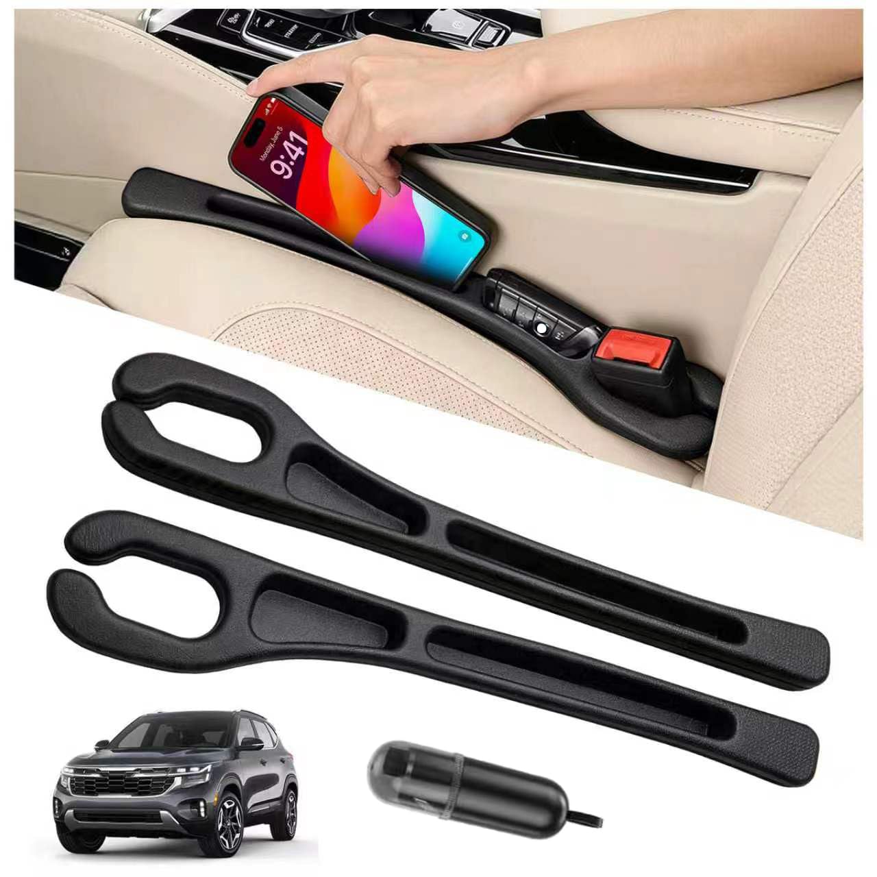 CGhardbay Car Seat Gap Filler Organizer 2Pcs,Car Accessories with Safety Hammer,2 in 1 No Drop Seat Guard with Storage Slot for Phone,Keys,Universal Interior Gap Filler for Cars SUV Truck,Black