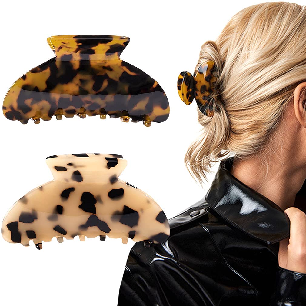 Hair Claw Banana Clips - Tortoise & Leopard Print Celluloid Barrettes | Large Fashion Accessories for Women