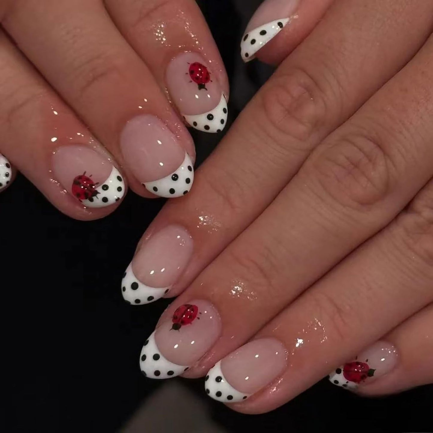 Colorful Press-On Nails - Short Square Acrylic Nails with Gradient Rainbow & White Dots | Full Cover DIY Manicure
