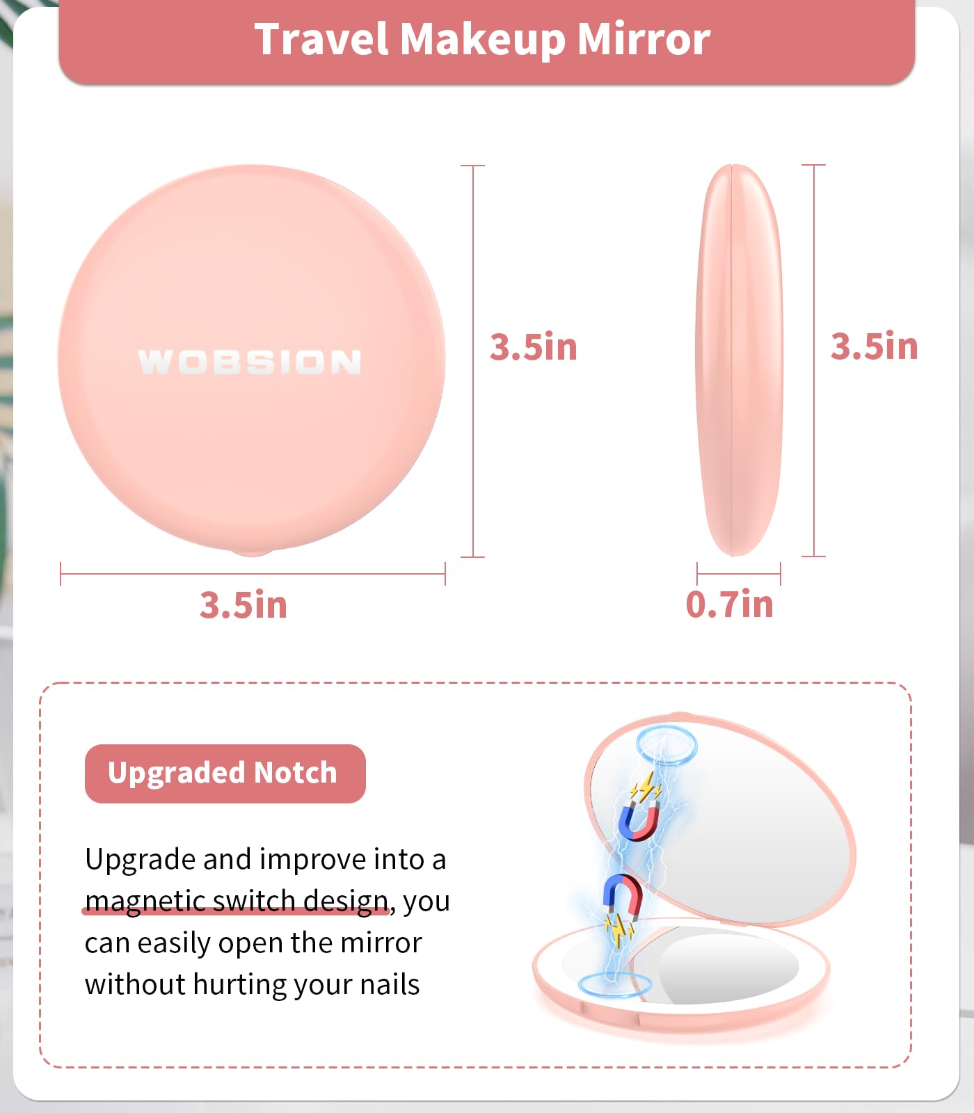 Wobsion Compact Travel Mirror - 1x/10x Magnification, Handheld 2-Sided, Perfect for Purses & Handbags
