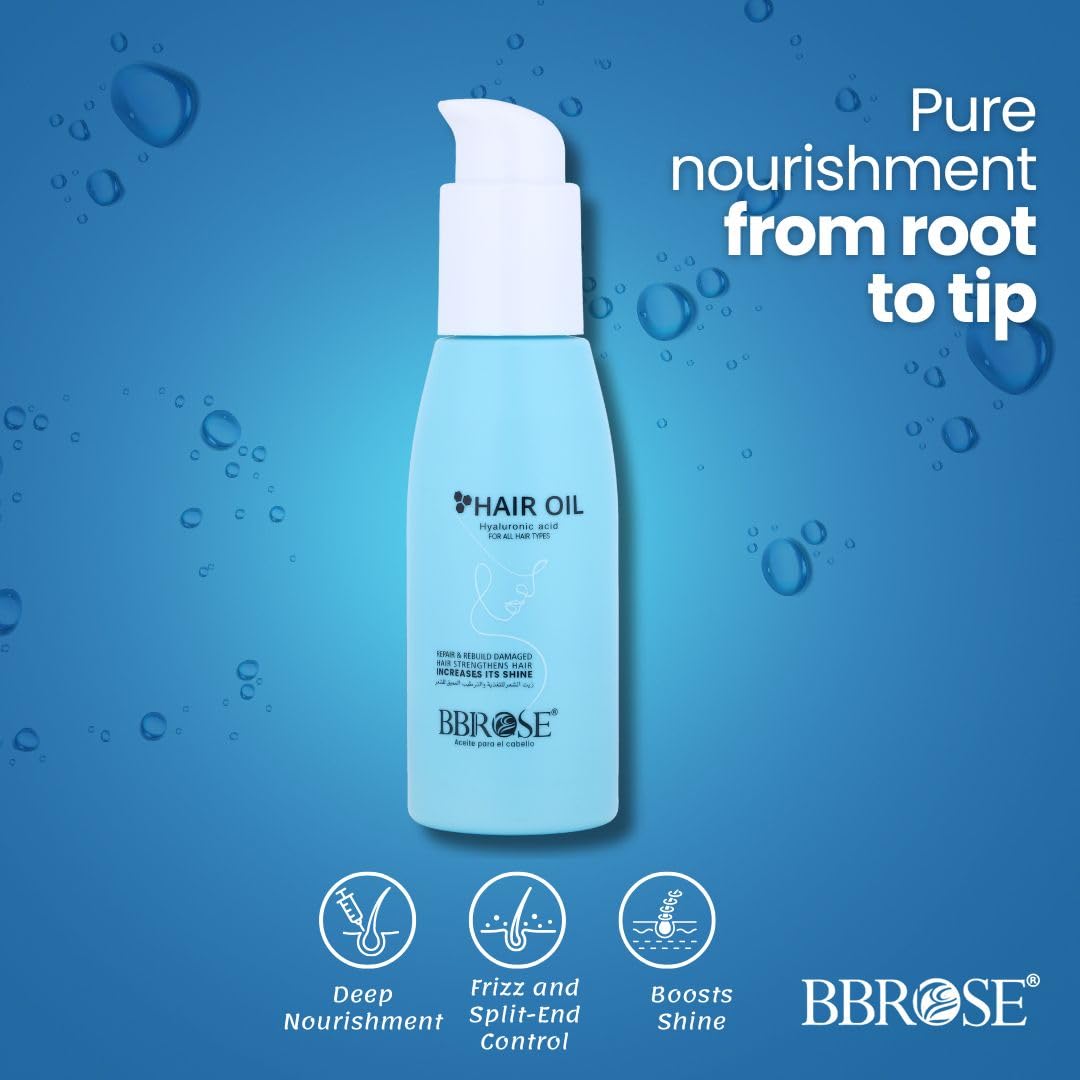 BBROSE Hair Oil with Hyaluronic Acid for All Hair Types – Deep Nourishment, Frizz & Split-End Control, Boosts Shine – 100ml