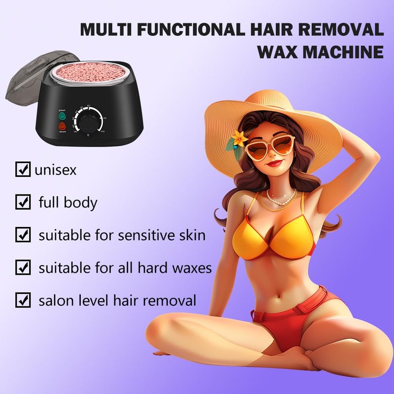 Hard Wax Warmer Kit for Sensitive Skin - Fast Heating Professional Hair Removal Kit with Silicone Liner, BPA-Free, At-Home Full Body Waxing Kit for Women, Face, Bikini & Legs (BLACK)