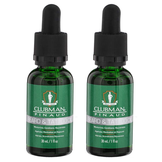 Clubman Pinaud Beard Tattoo Oil – Hydrating Tattoo Oil for Beard, Skin, and Tattoos, Moisturizes & Rejuvenates Facial Hair and Skin, 1 fl. oz, 2 Pack