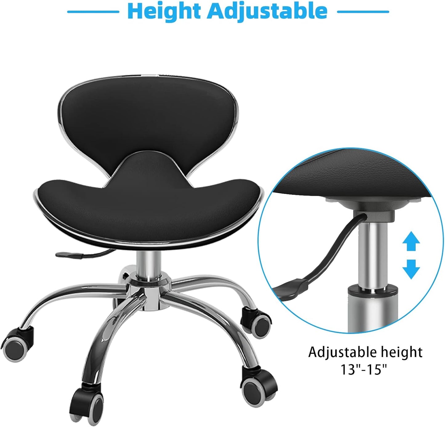 Ergonomic Pedicure Chair for Nail Tech - Adjustable Height, Hourglass Back Support | Ideal for Salon, Spa & Tattoo Use
