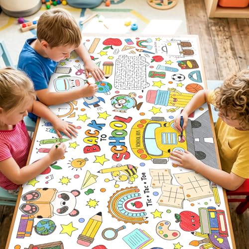 Back to School Coloring Poster - 55x24 Inch Table Cover for Kids