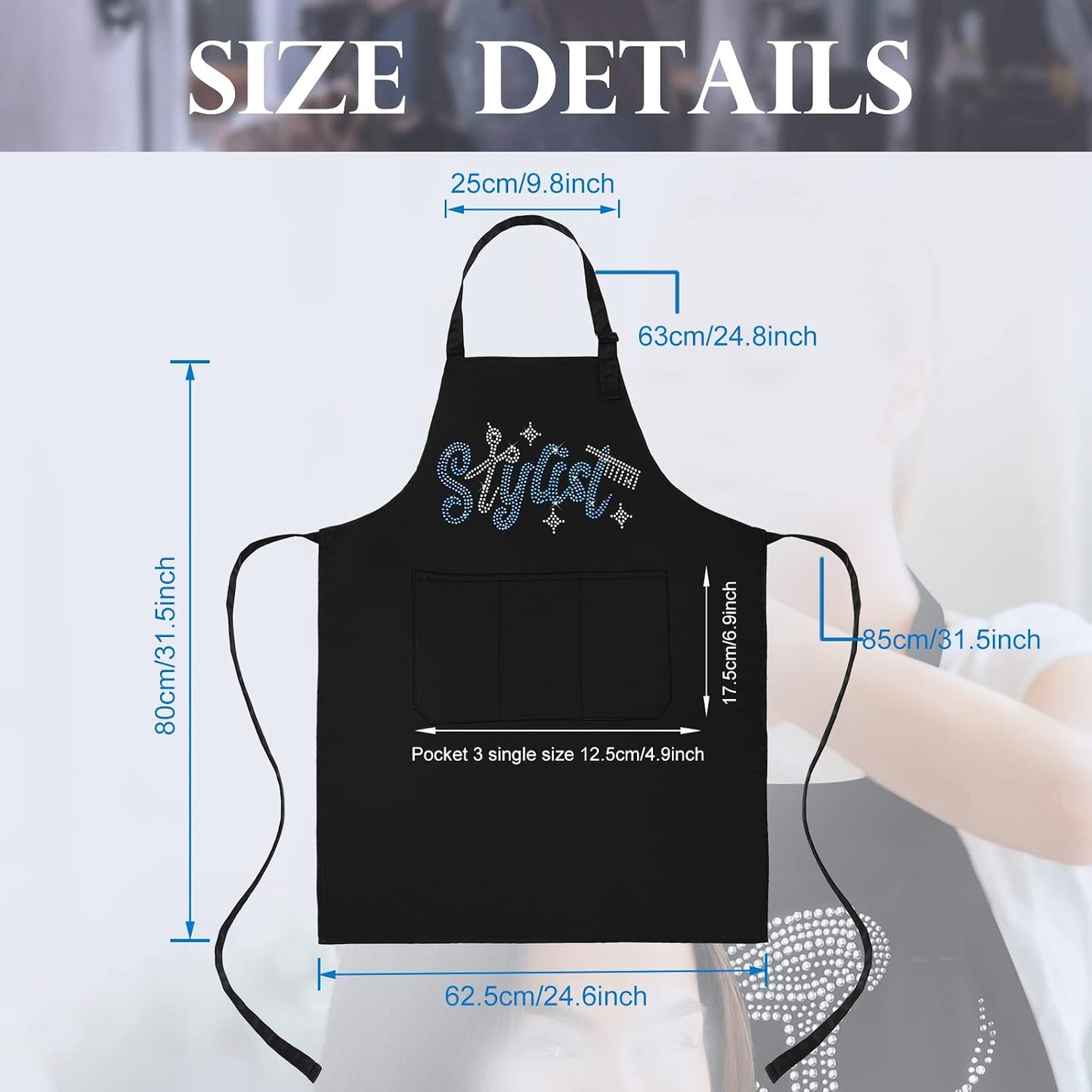 Hair Stylist Apron - Waterproof Salon Apron with Rhinestone Detail & 3 Pockets | 2 Pcs Set