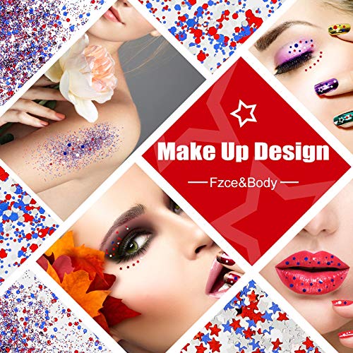 4th of July Nail Glitter Sequin Set - Patriotic Star & Hexagon Sparkle Mix, 12 Boxes