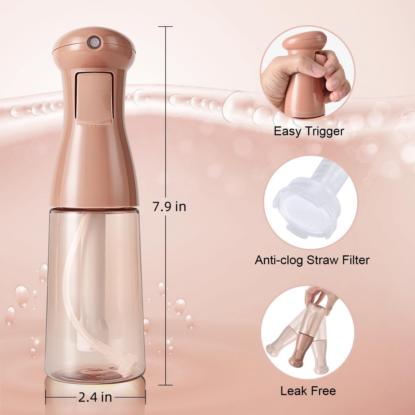 Airbee Spray Bottle for Hair - Continuous Mister Sprayer | Ultra-Fine Mist Water Bottles (2 Pack, 6.8 OZ) for Hairstyling, Salons, and Plants