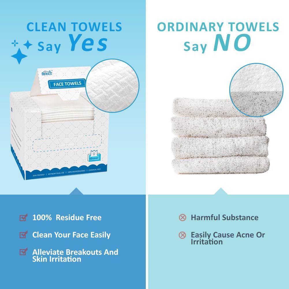 Disposable Face Towelettes - 100 Biodegradable Makeup Remover Wipes | Super Soft Facial Towels for Sensitive Skin