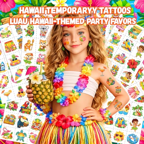 96pcs Hawaiian Temporary Tattoos - Tropical Beach Designs
