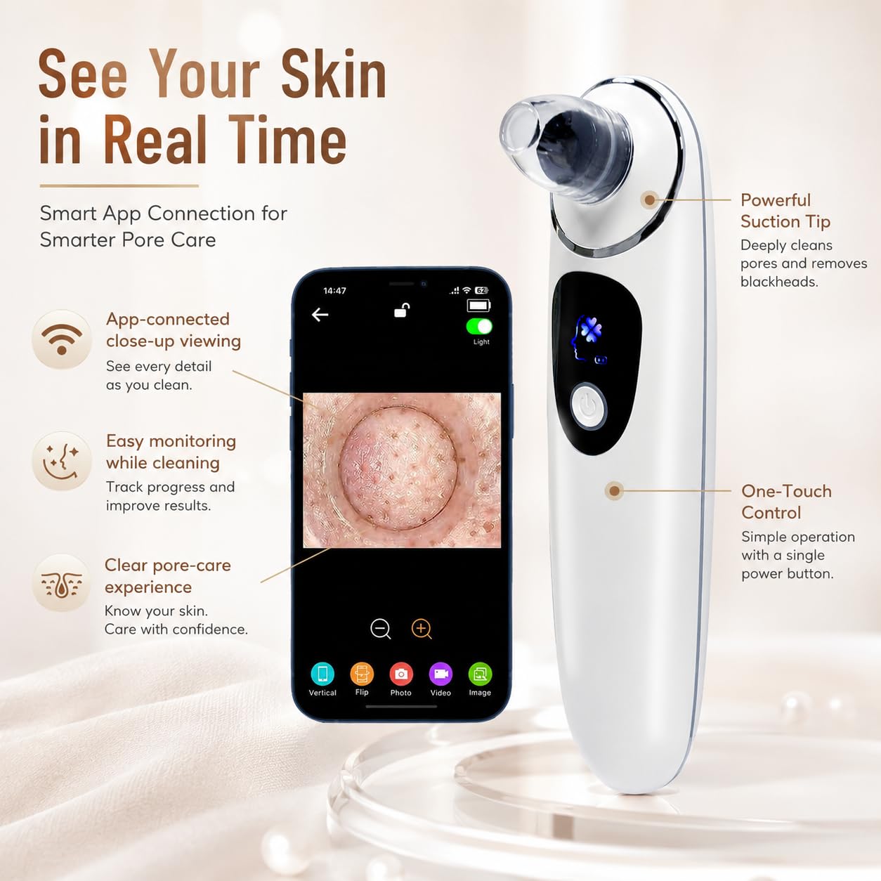 2026 Blackhead Remover with Camera, Pore Vacuum Cleaner with USB, Facial Pore Cleaner for Nose, 6 Suction Heads & 4 Skin Tools, At-Home Skincare Tool for Women & Men-White