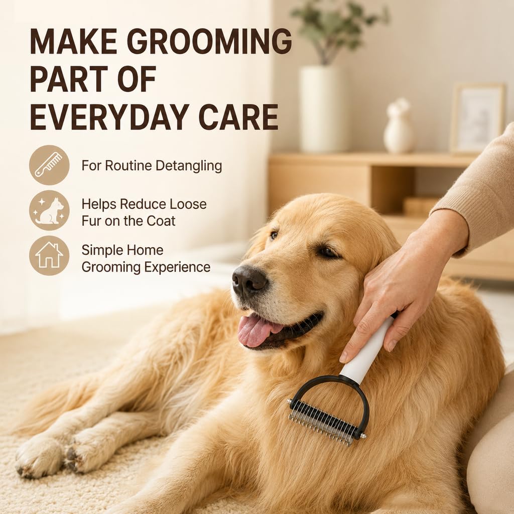 Double-Sided Dematting Comb for Cats & Dogs - Gentle Detangler for Tangles, Knots & Loose Fur | Ergonomic Grooming Brush