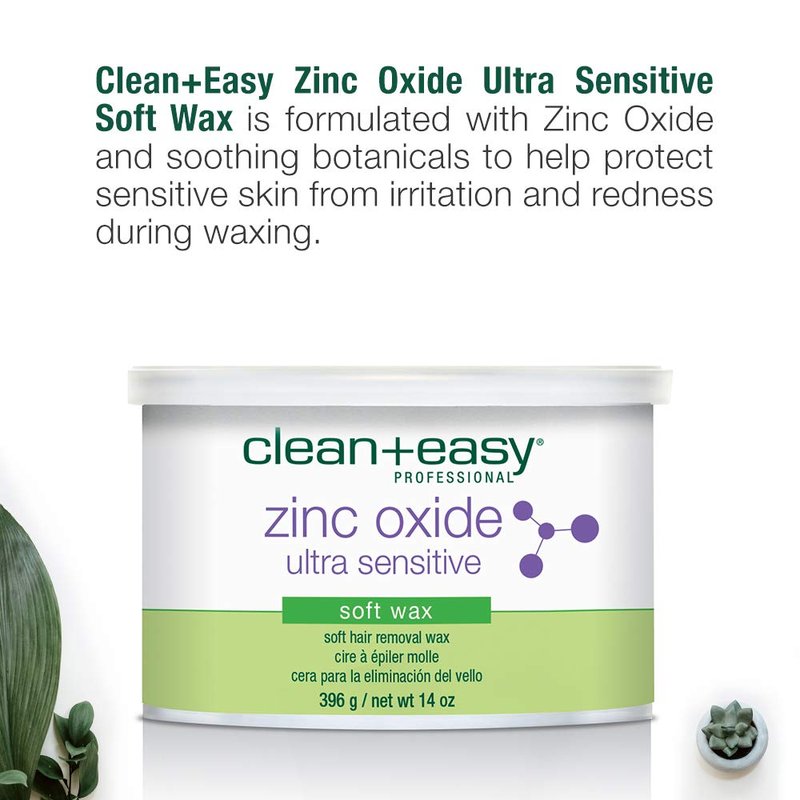 Clean + Easy Zinc Oxide Ultra Sensitive Soft Wax for Hair Removal - Depilatory Wax for Sensitive Skin, Removes Fine to Medium Hair, DIY Waxing, 14oz