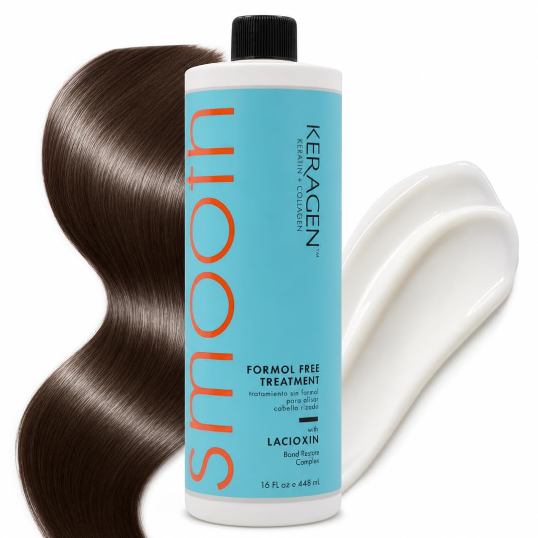 Keragen Brazilian Keratin Smoothing Treatment - Formaldehyde-Free Blowout for Frizzy Hair | 16 Oz