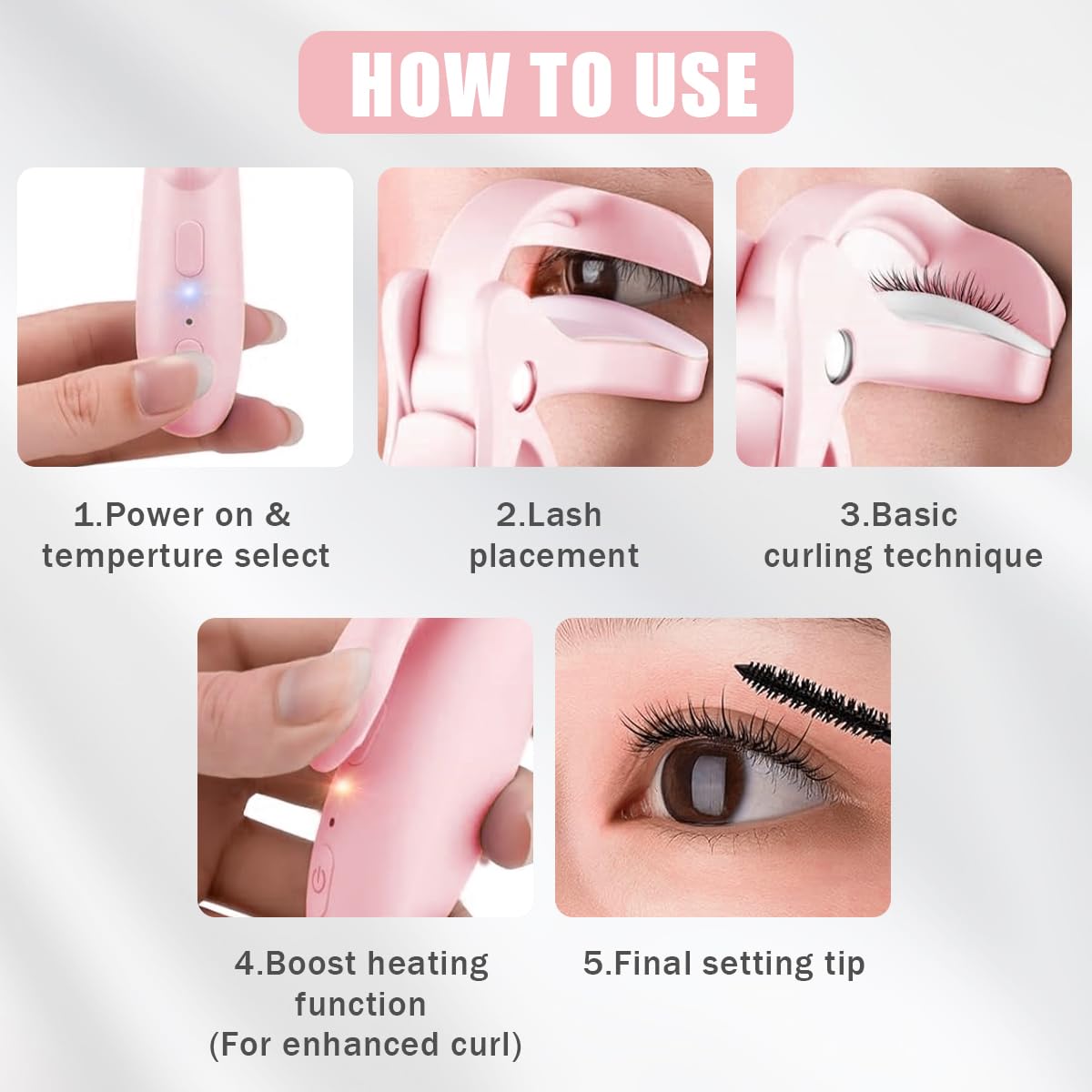 Pinkiou Heated Eyelash Curler for Women,Fast Heat up,Electric Eyelash Curler with Color-Changing Silicone Pad & Overlay Heating, USB-C Rechargeable,2 Temperature Control,Long-Lasting Lash Curler