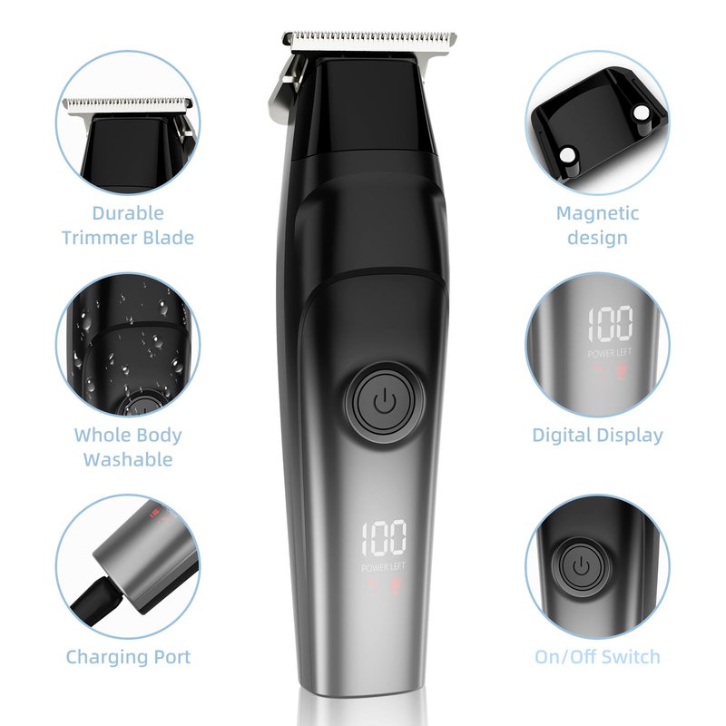 Beard Trimmer for Men & Hair Clippers - Rechargeable Head Shaver with LED Display, Stainless Steel Blades, Waterproof Electroplated Body