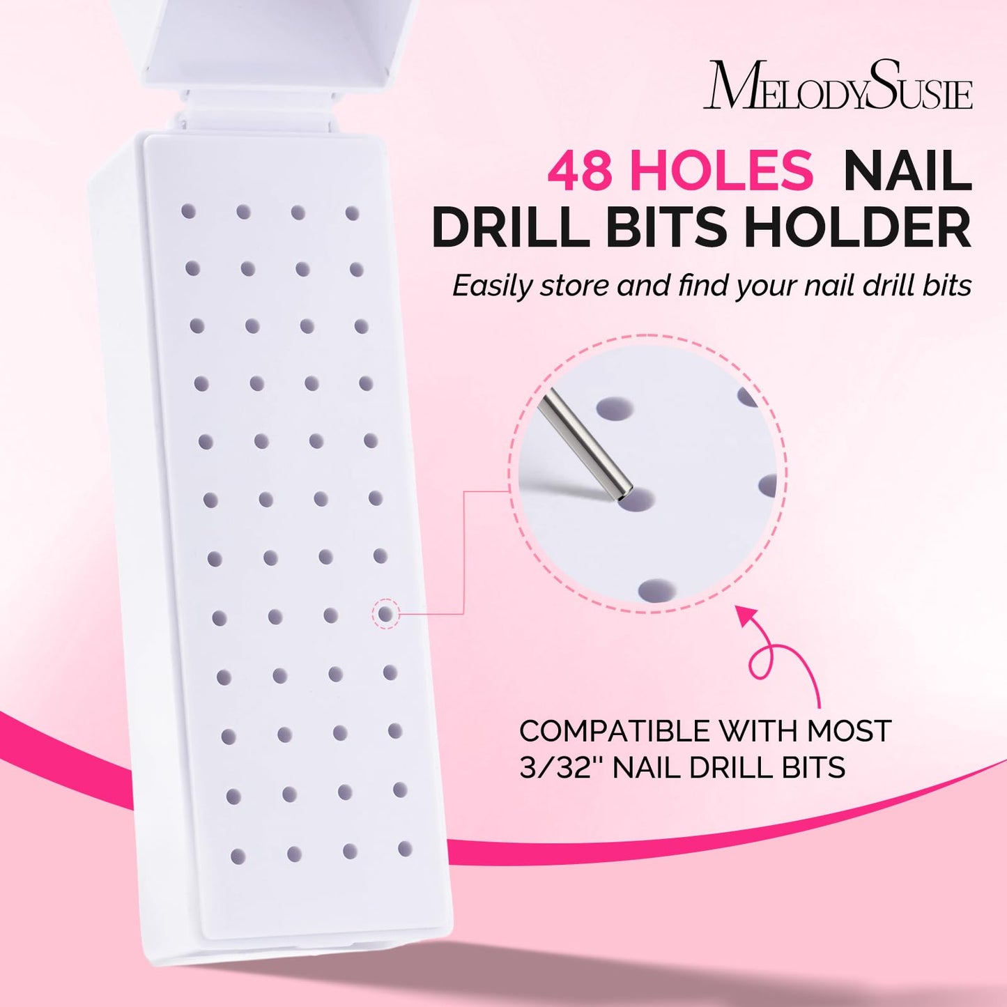 MelodySusie Nail Drill Bits Holder, 48 Holes Case, Portable Dustproof Displayer Organizer Container, Nail Tech Professional Nail Art Tool, Travel Salon Home, Clear (Drill Bits Not Included)