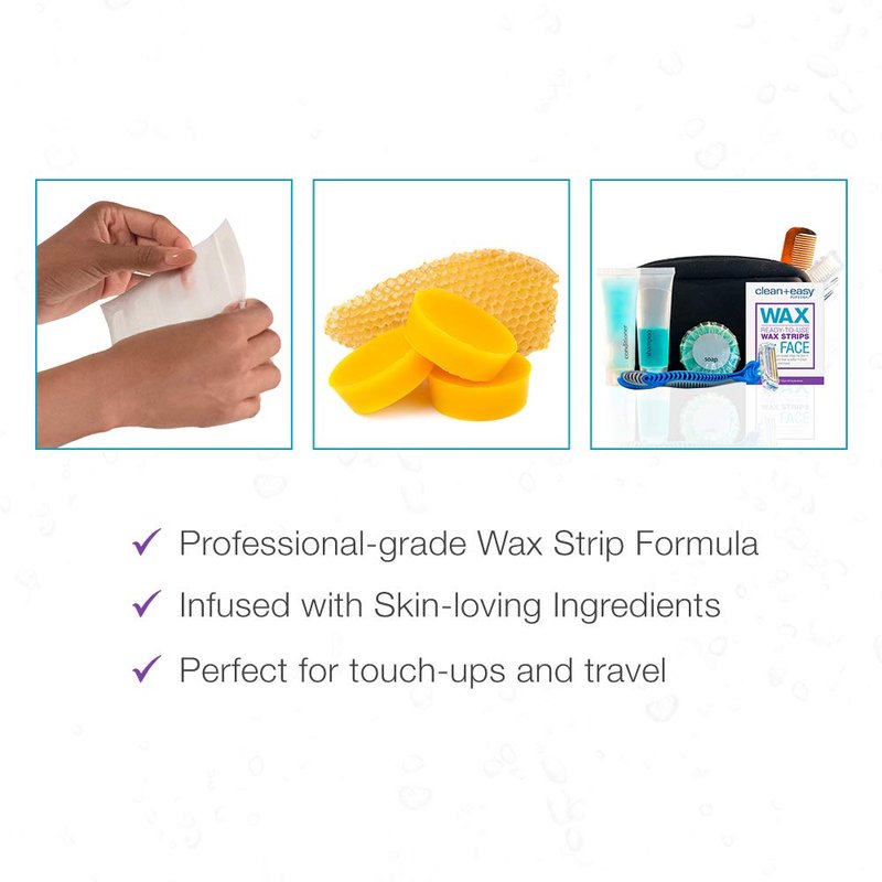 Clean + Easy Pre-Waxed Facial Wax Strips – Ready-to-Use Hair Removal Wax Strips for Face, Upper Lip & Brows, 12 Count