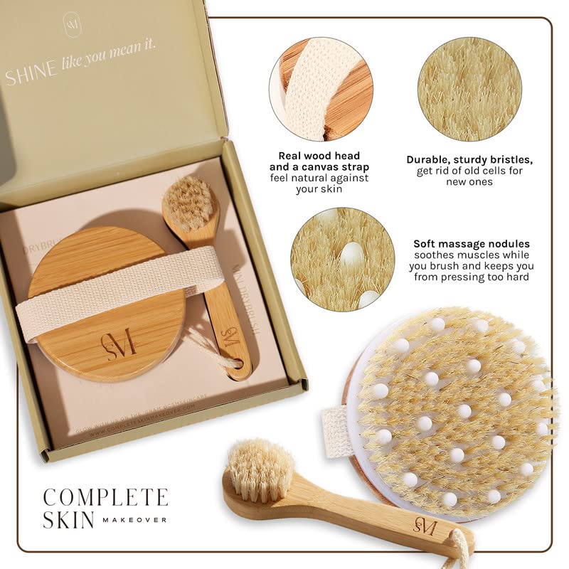 C.S.M. Natural Boar Bristle Dry Brushing Set for Body and Face Exfoliation
