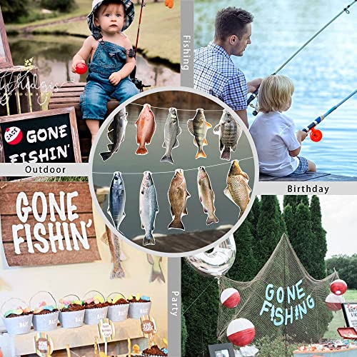 Gone Fishing Banner Decoration - 10 Realistic Paper Fish for Parties