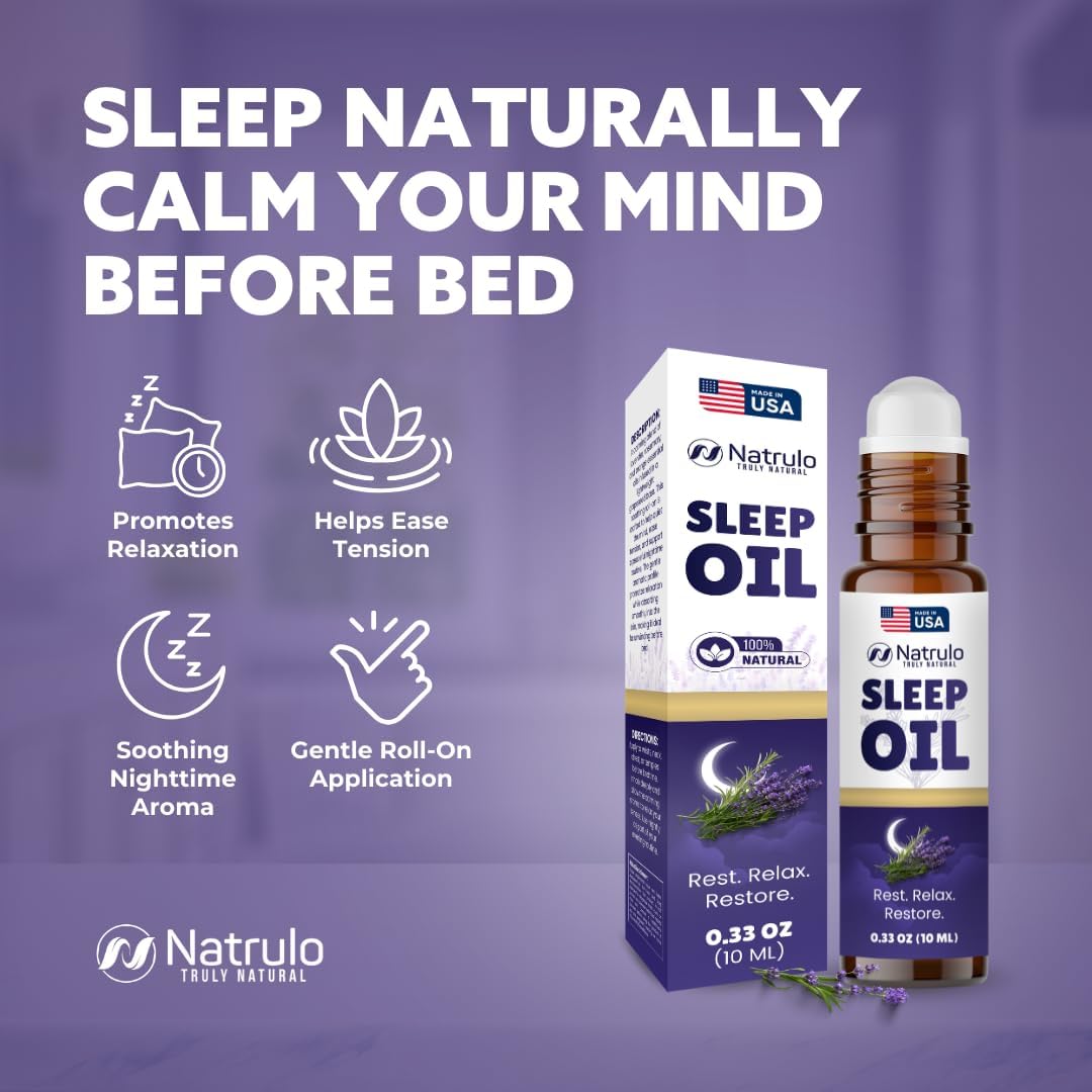 Sleep Oil Roll On - Lavender Essential Oil for Relaxation & Calm | Natural Aromatherapy Blend with Rosemary & Orange - Travel-Friendly