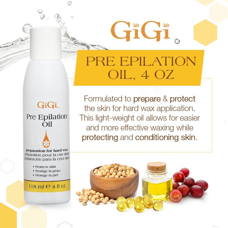 GiGi Pre Wax Epilation Oil for Hair Removal - Soothing Soybean & Grape Seed Oils, Pre-Waxing Skin Prep, 4 fl oz
