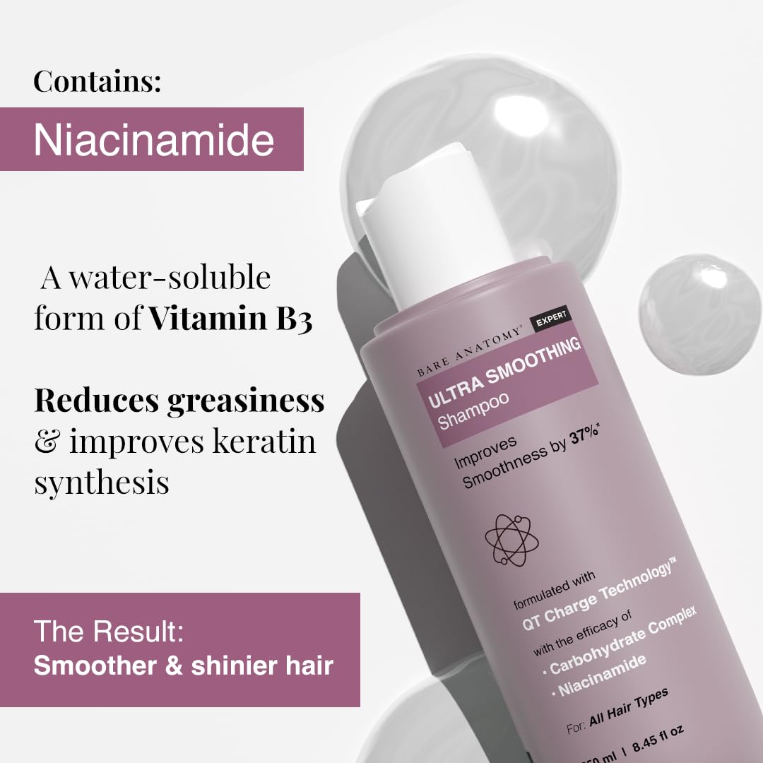 Bare Anatomy Ultra Smoothing Hair Shampoo | Restores Smoothing & Texture by 27% | Dry & Frizzy Hair | Paraben & Sulfate Free | For Women & Men | 250ml