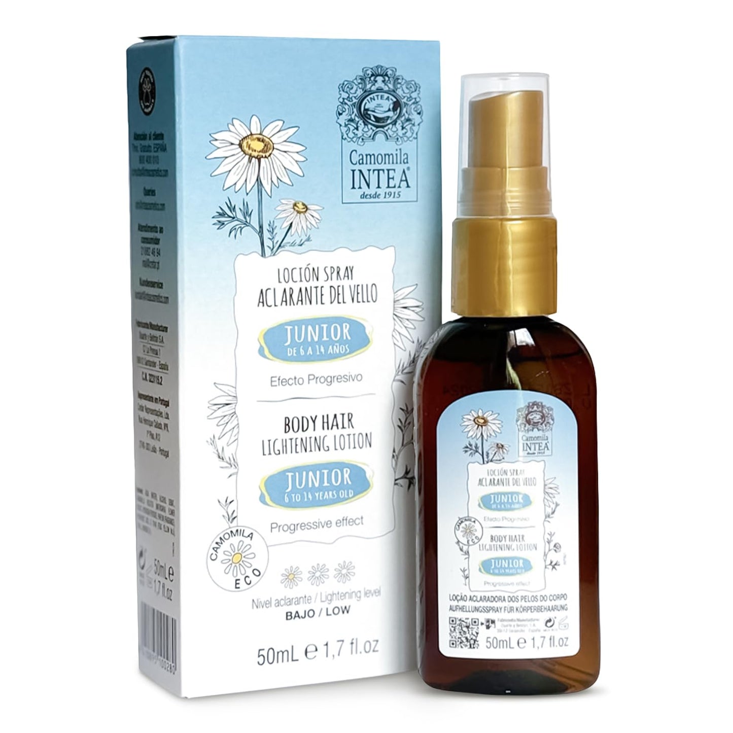 Camomila Intea Junior Body Hair Lightener for Kids - Bottle Spray with Natural Chamomile Extract - Paraben and Ammonia FREE – 1.7 oz (50 ml)
