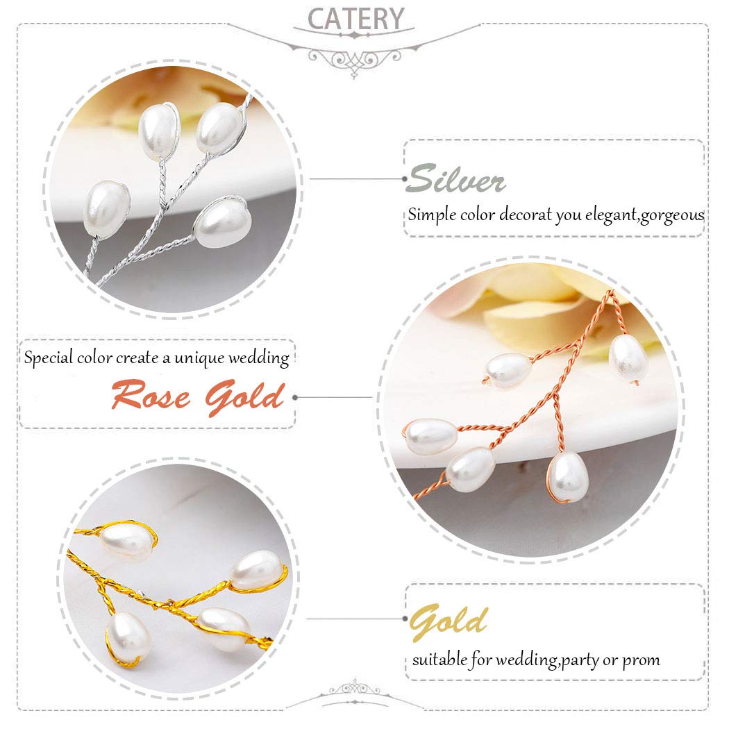 Catery Bridal Headbands Pearl Hair Vine Wedding Headpiece Bride Head Band Accessories for Women and Girls (Sliver)