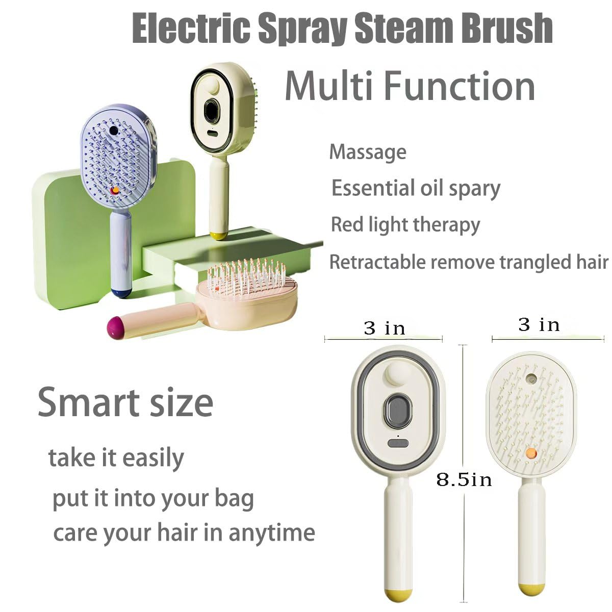 Electric Steam Brush, 2026 New 2 in 1 Misting Detangling Hair Brush, Rechargeable Self-Cleaning Spray Comb, Anti-Static Air Cushion Comb for Curly Straight Hair, Home Travel Use (Pink)