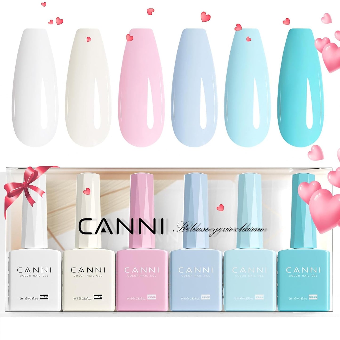 CANNI Gel Nail Polish Set - 6 Pcs 9ml Glitter & Solid Colors | Christmas & New Year's DIY Kit for Home Use
