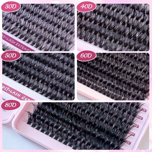 MQCsvw 30D+40D Lash Clusters Kit 640Pcs Natural Wispy False Eyelashes DIY 9-16mm with Bond, Remover & Tweezers