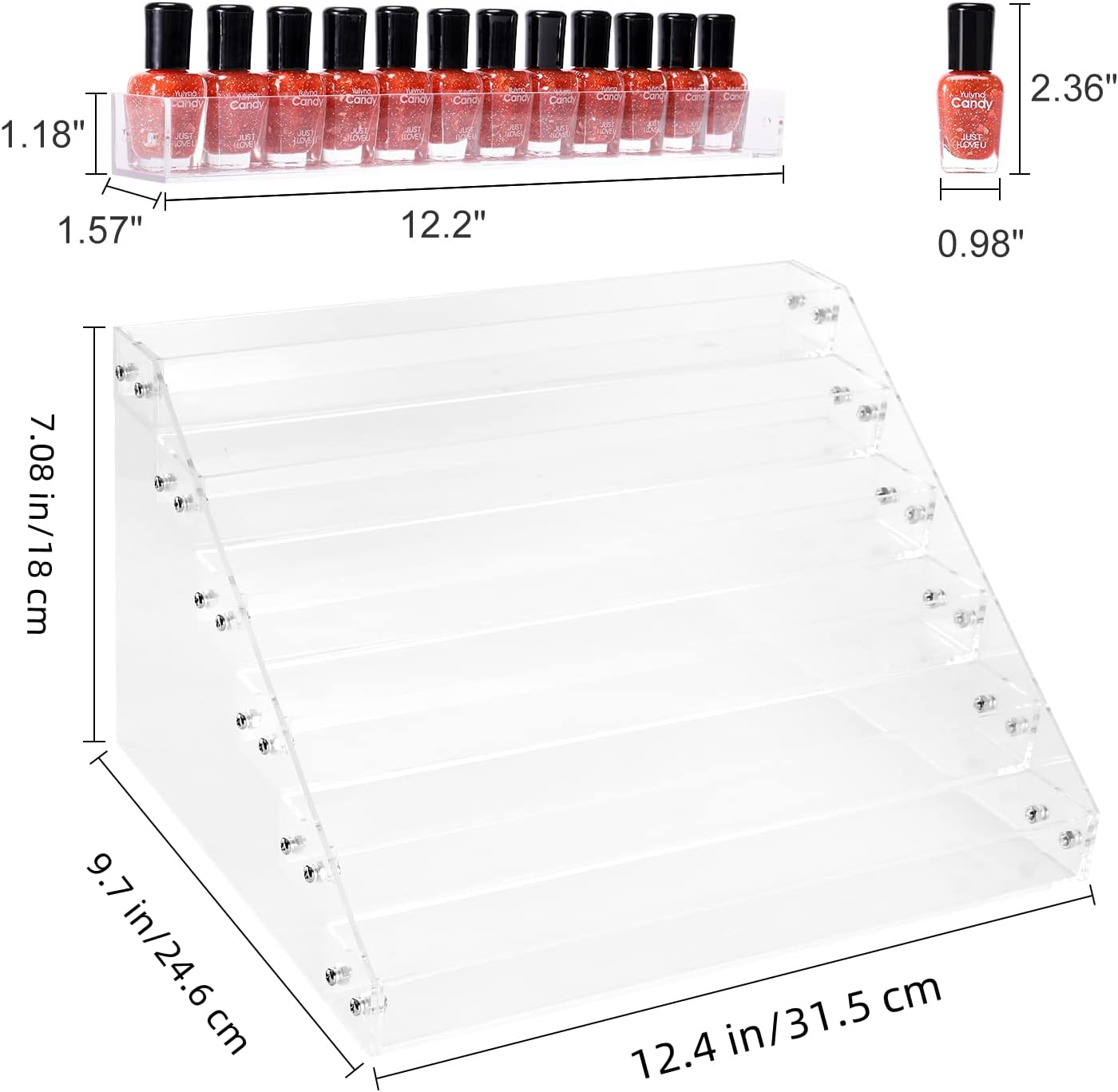 Acrylic Nail Polish Organizer - 6-Tier Display Rack for 48-96 Bottles | Ideal for Tattoo Ink & Essential Oils