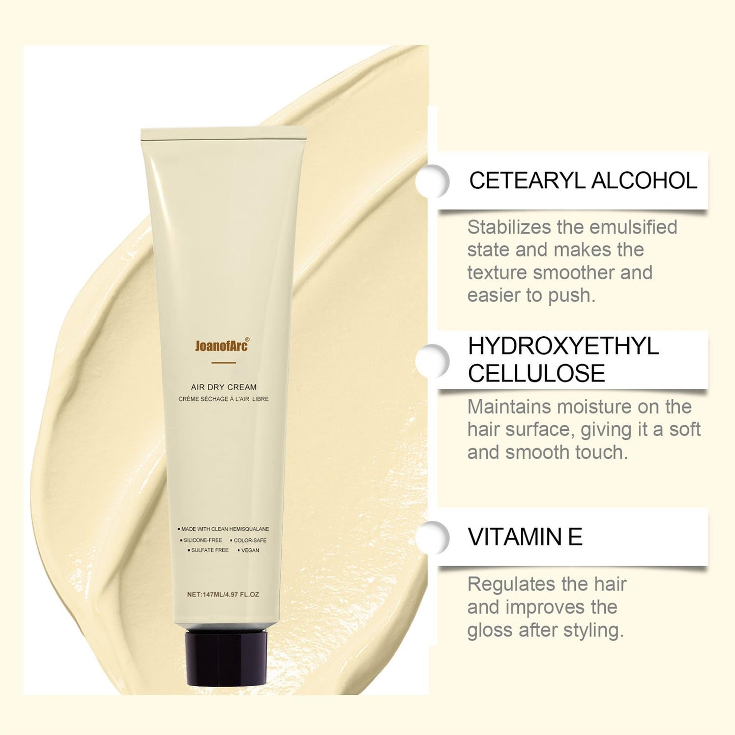 Air Dry Cream for Hair - Frizz Control Styling Cream | Lightweight Moisturizer for Soft Hold, 4.97 fl oz