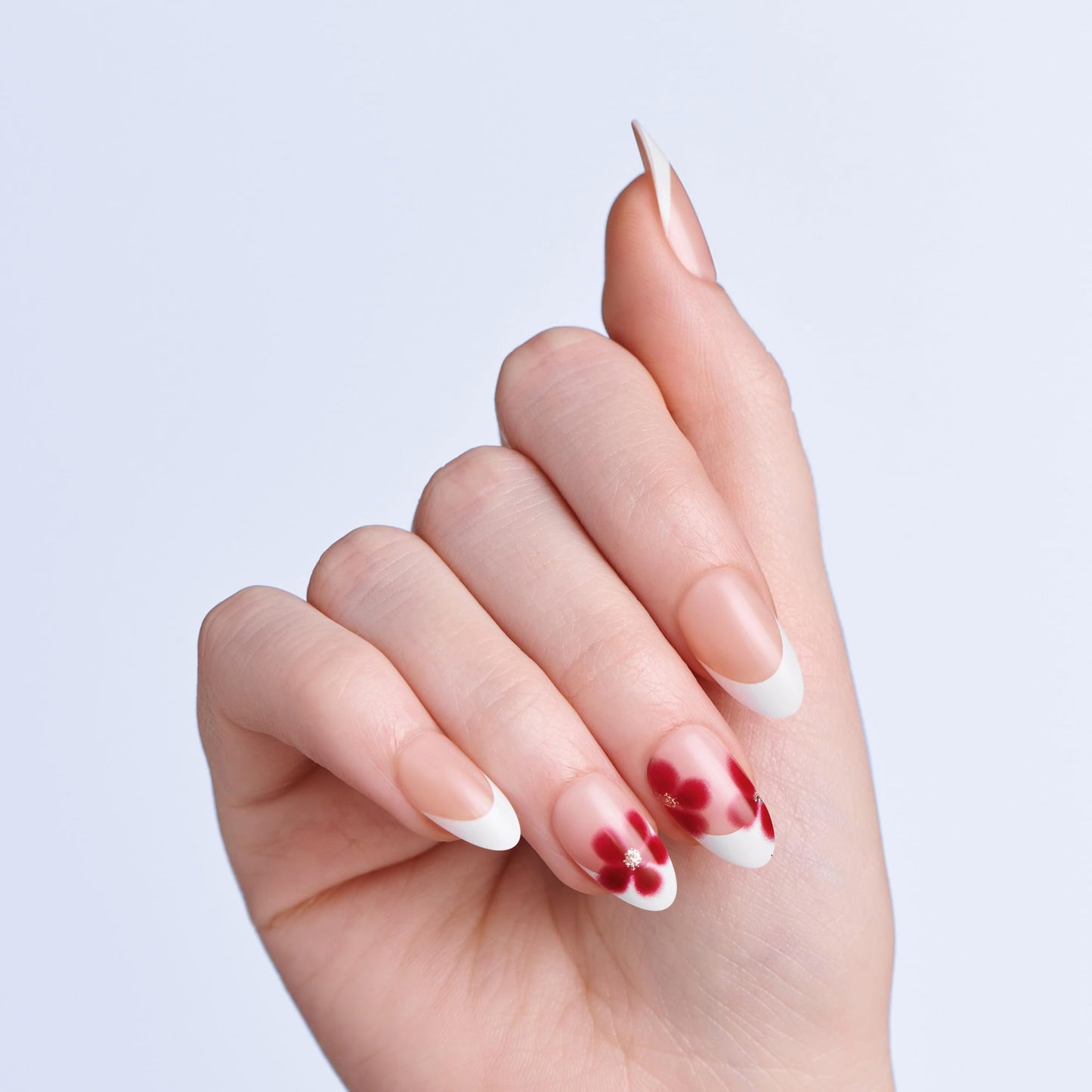 Kiss Impress No Glue Mani Press On Nails, Design, 'Hampton', Red, Medium Size, Almond Shape, Includes 30 Nails, Prep Pad, Instructions Sheet, 1 Manicure Stick, 1 Mini File