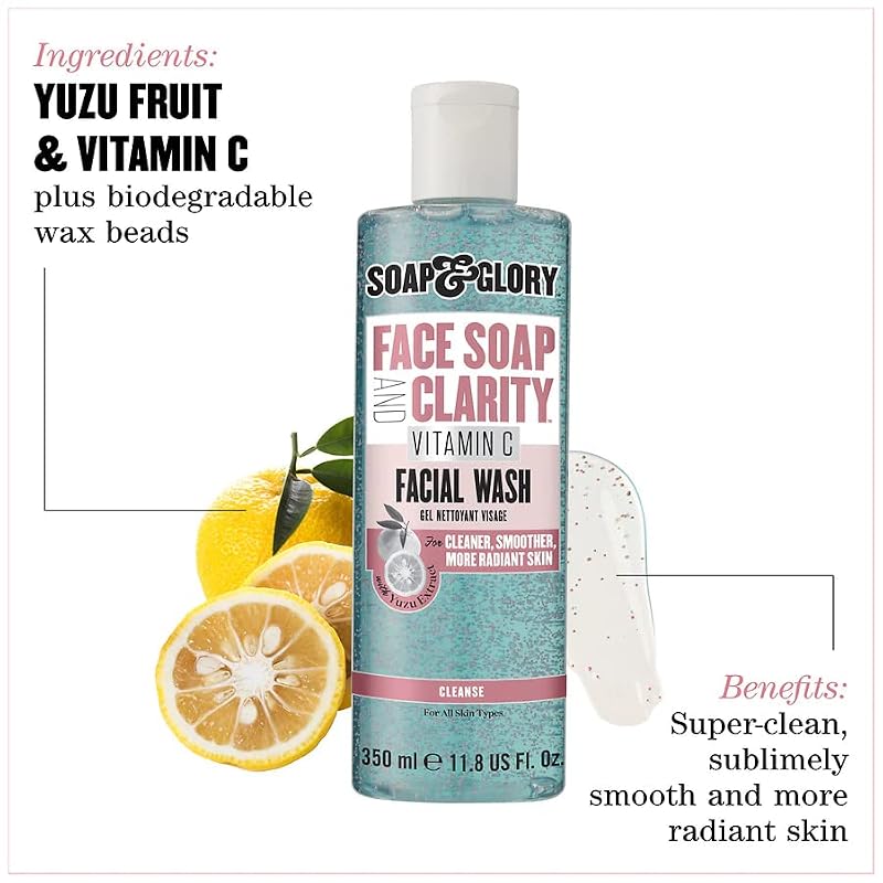 Soap & Glory Face Soap & Clarity 3-in-1 Cleansing Gel, 11.8 oz - Vitamin C Exfoliating Facial Wash