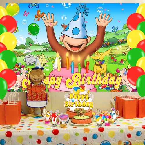 Cartoon Monkey Birthday Backdrop Banner - 59x35.4 inches Kids Party Decor